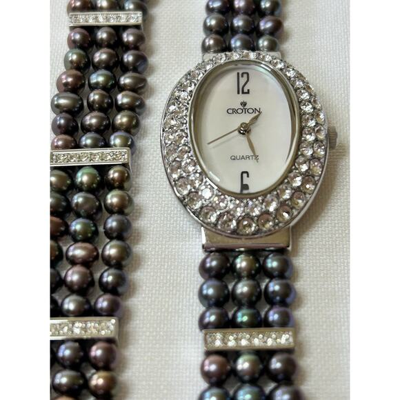 Croton Women\'s Mother of Pearl Watch & Bracelet Set Crystal Halo Tahitian Pearl main image 14